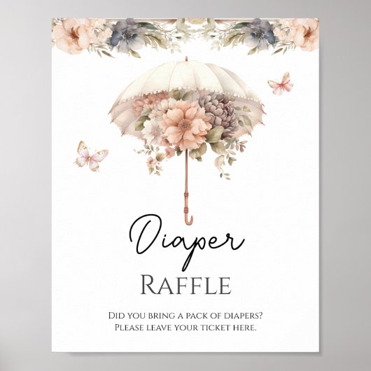 Roze Bloemen  Paraplu Luier Raffle Poster (Voorkant)