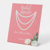 Roze bloemen parels vrijgezellenfeest welkomstbord reclamebord met voetstuk (Voorkant)