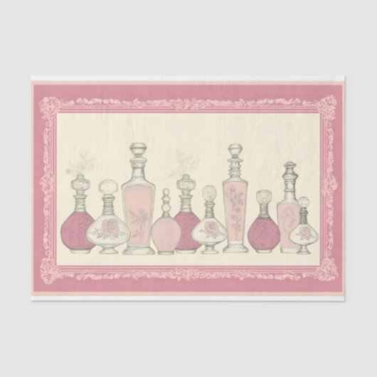 Roze  Bloemen Parfum Flessen AE6 Decoupage Tissuepapier (Voorkant)
