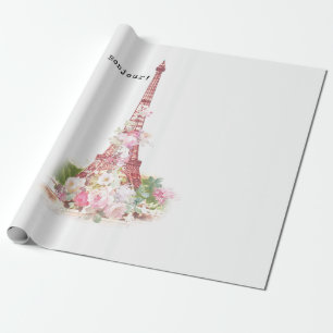  roze bloemen Parijs Eiffeltoren Cadeaupapier