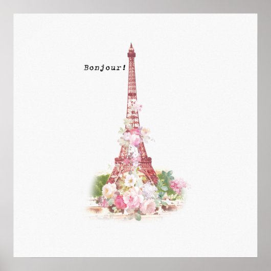  roze bloemen Parijs Eiffeltoren Poster (Voorkant)