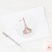 roze bloemen Parijs Eiffeltoren Ronde Sticker (Envelop)