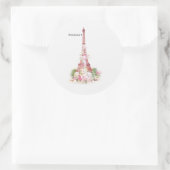 roze bloemen Parijs Eiffeltoren Ronde Sticker (Tas)
