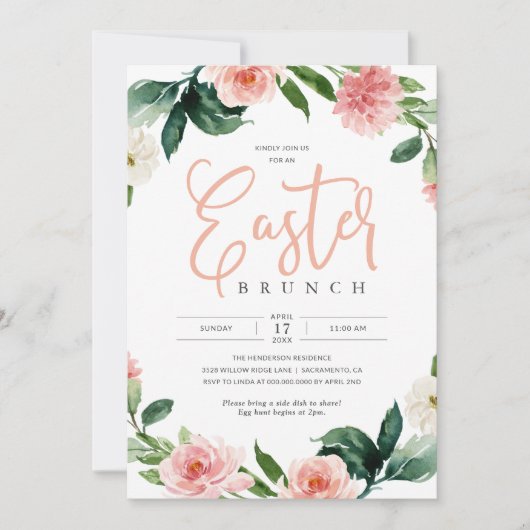 Roze Bloemen Pasen Brunch Vakantie Kaart (Voorkant)