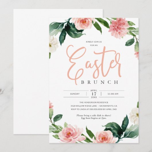 Roze Bloemen Pasen Brunch Vakantie Kaart (Voorkant / Achterkant)