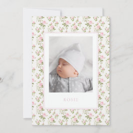 Roze Bloemen Pasgeboren Aankondiging Fotokaart