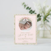 Roze Bloemen Pasgeboren Baby Foto Kerstmis Feestdagenkaart (Staand voorkant)