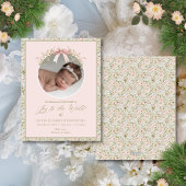 Roze Bloemen Pasgeboren Baby Foto Kerstmis Feestdagenkaart