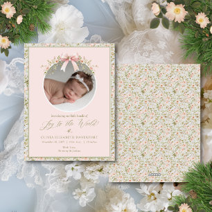 Roze Bloemen Pasgeboren Baby Foto Kerstmis Feestdagenkaart