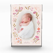 Roze Bloemen Pasgeboren Foto Keepsake (Voorkant)