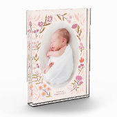 Roze Bloemen Pasgeboren Foto Keepsake (Links)