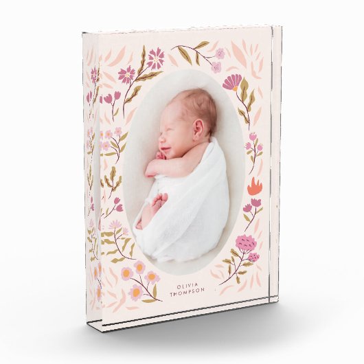 Roze Bloemen Pasgeboren Foto Keepsake (Links)