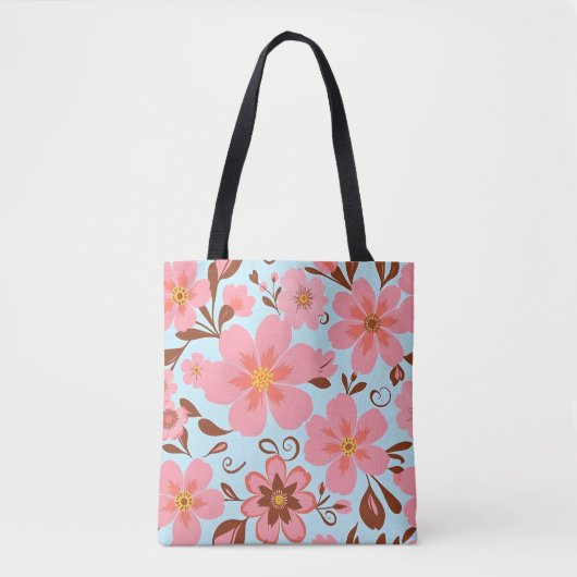 Roze bloemen – Pastel Vibes-Retro bloemen Tote Bag (Voorkant)