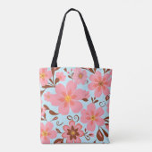 Roze bloemen – Pastel Vibes-Retro bloemen Tote Bag (Achterkant)
