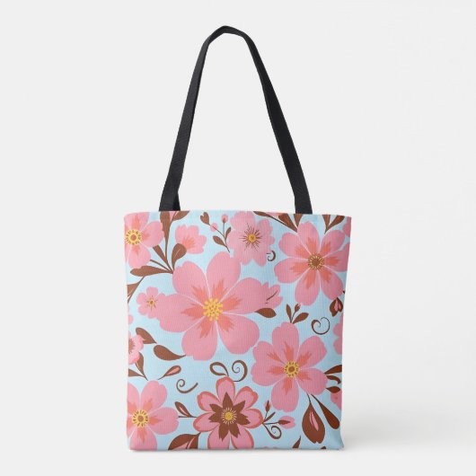 Roze bloemen – Pastel Vibes-Retro bloemen Tote Bag (Achterkant)