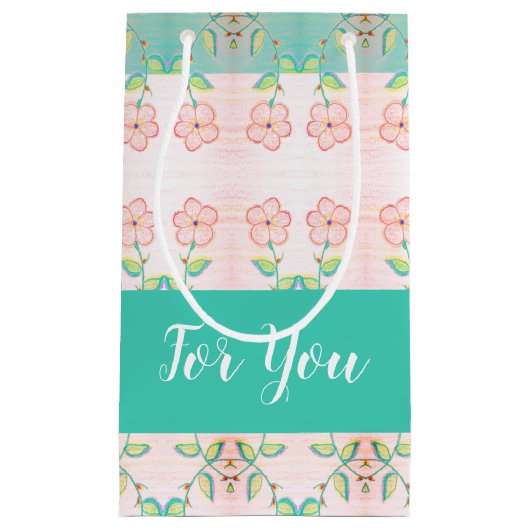 Roze Bloemen Patroon Accent Klein Cadeauzakje (Voorkant)