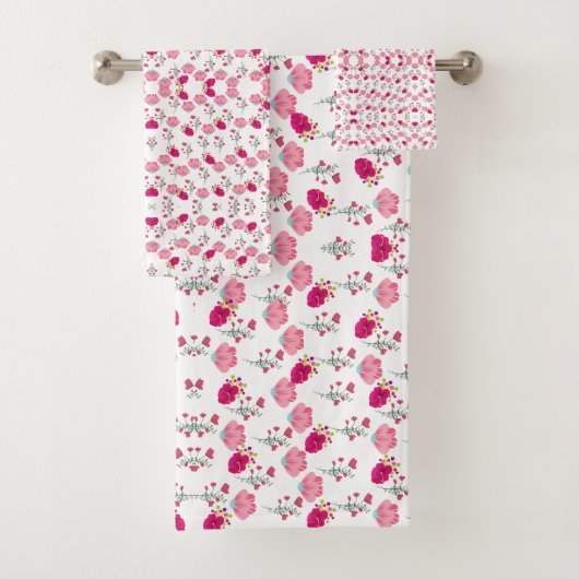 Roze Bloemen Patroon Bad Handdoek (Insitu)