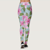 roze bloemen patroon blauwe leggings (Achterkant)