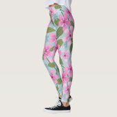 roze bloemen patroon blauwe leggings (Links)