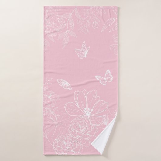 Roze bloemen patroon, bloem, patroon, minimalistis bad handdoek (Badhanddoek)