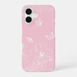 Roze Bloemen Patroon, Bloem, Patroon, Minimalistis iPhone 16 Hoesje