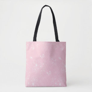 Roze bloemen patroon, bloem, patroon, minimalistis tote bag