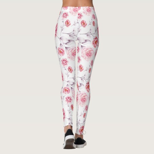 Roze bloemen patroon boven witte leggings (Achterkant)