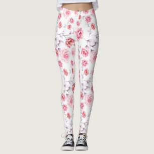 Roze bloemen patroon boven witte leggings