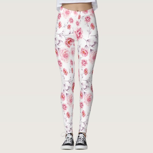 Roze bloemen patroon boven witte leggings (Voorkant)