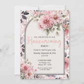 Roze Bloemen Patroon Elegant Housewarming Party Kaart (Voorkant)