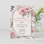 Roze Bloemen Patroon Elegant Housewarming Party Kaart (Staand voorkant)