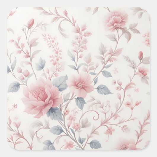 Roze Bloemen Patroon Esthetische achtergrond Vierkante Sticker (Voorkant)