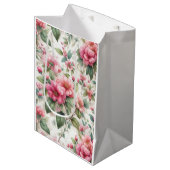 Roze bloemen patroon Medium Gift Bag Cadeauzakje (Voorkant Gekanteld)