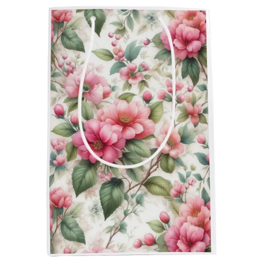 Roze bloemen patroon Medium Gift Bag Cadeauzakje (Voorkant)