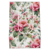 Roze bloemen patroon Medium Gift Bag Cadeauzakje (Achterkant)