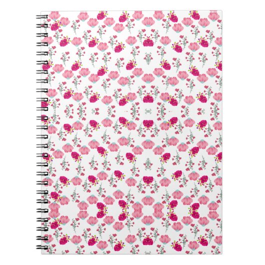 Roze Bloemen Patroon Notitieboek (Voorkant)