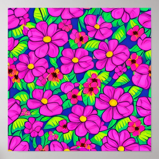 Roze Bloemen Patroon Poster (Voorkant)