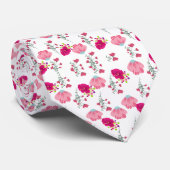 Roze Bloemen Patroon Stropdas (Opgerold)