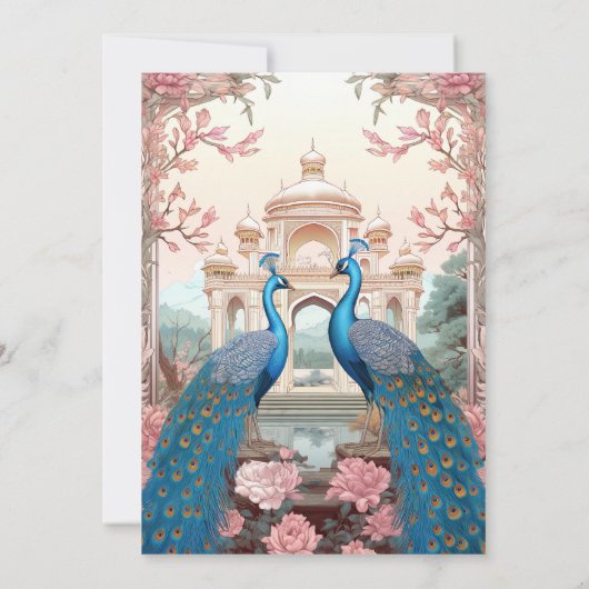 Roze Bloemen Peacocks Indian Palace Vrijgezellenfe Kaart (Achterkant)