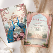 Roze Bloemen Peacocks Indian Palace Vrijgezellenfe Kaart