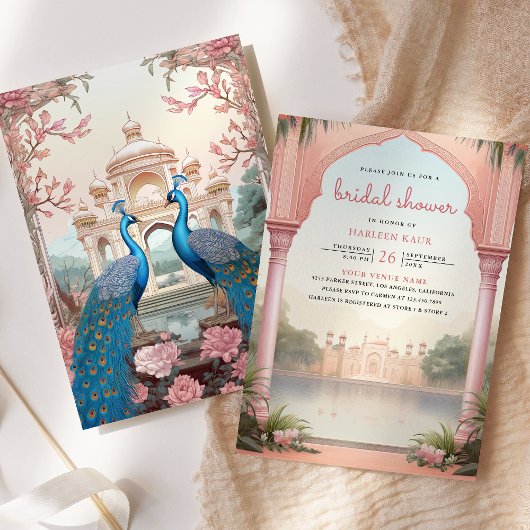 Roze Bloemen Peacocks Indian Palace Vrijgezellenfe Kaart