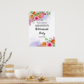 Roze Bloemen Pensioen Party Welkomstbord Poster (Keuken)