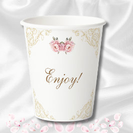Roze Bloemen Peony  Vrijgezellenfeest Papieren Bekers