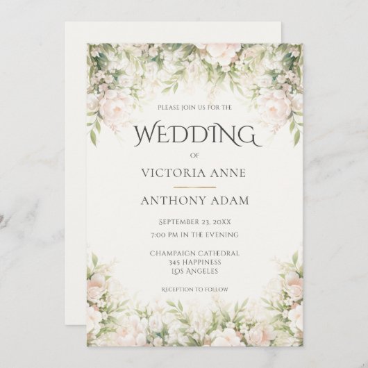 Roze Bloemen Peony Waterverf bruiloft Kaart (Voorkant / Achterkant)