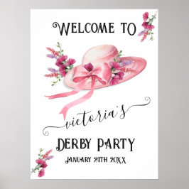 Roze bloemen Pet Derby Vrijgezellenfeest Welkomstb Poster