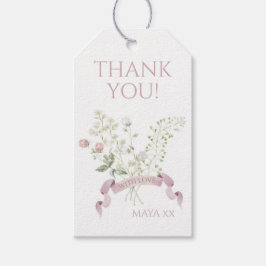 Roze Bloemen Peter de Konijn Monogram Baby shower Cadeaulabel