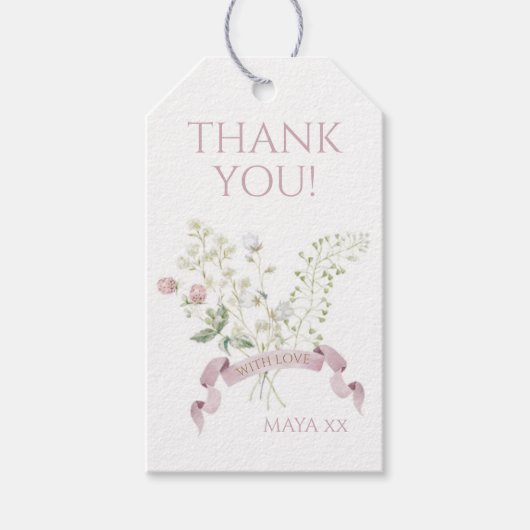 Roze Bloemen Peter de Konijn Monogram Baby shower Cadeaulabel (Voorkant)