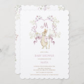 Roze Bloemen Peter de Konijn Monogram Baby shower Kaart (Voorkant / Achterkant)