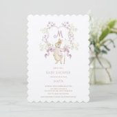 Roze Bloemen Peter de Konijn Monogram Baby shower Kaart (Staand voorkant)