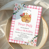 Roze Bloemen Picknickmand Picknick Verjaardag Kaart